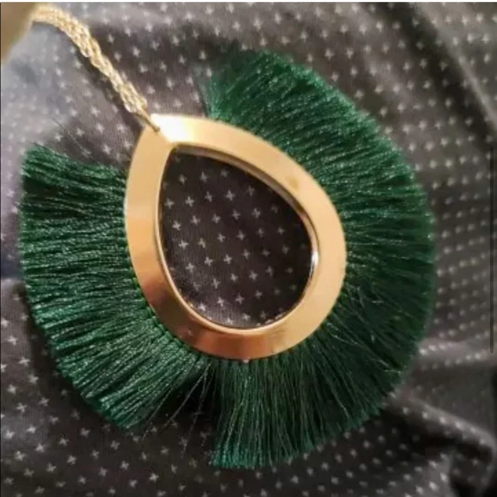 New Vintage Style Ethnic Green Tassel Boho 9k Gold Choker Statement Necklace - Picture 7 of 9